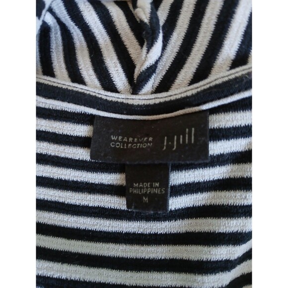 J. Jill Wearever Collection M Women’s Cardigan Black White Striped Open Front - Picture 14 of 16